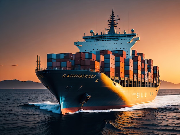 Nave portacontainer su ocean business logistico ai generativo