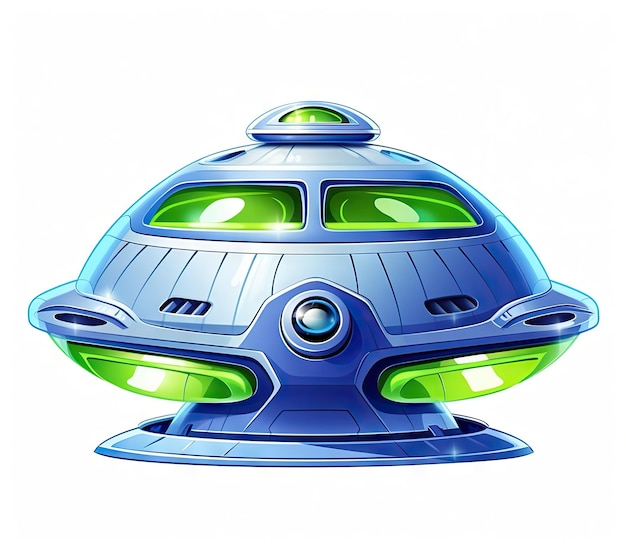 nave spaziale futuristica scifi veicolo UFO alieno su sfondo bianco illustrazione di cartoni animati iperalistica