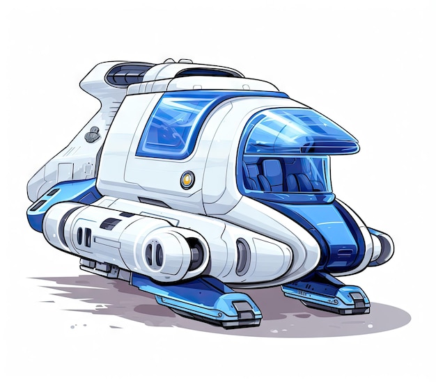 nave spaziale futuristica scifi veicolo UFO alieno su sfondo bianco illustrazione di cartoni animati iperalistica