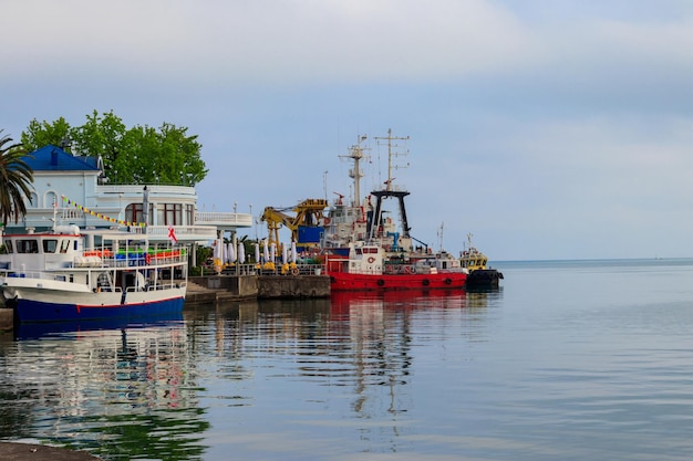 Navi da carico nel porto marittimo di Batumi, Georgia