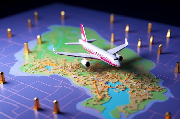 Navigazione GPS per viaggi in aereo Icona della mappa del mondo 3D con perni