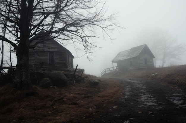 Nebbia inquietante e lunatica che avvolge un luogo inquietante