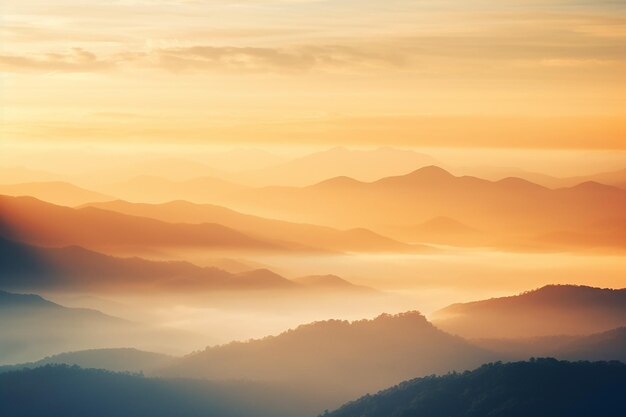 Nebbia naturale e luce solare delle montagne