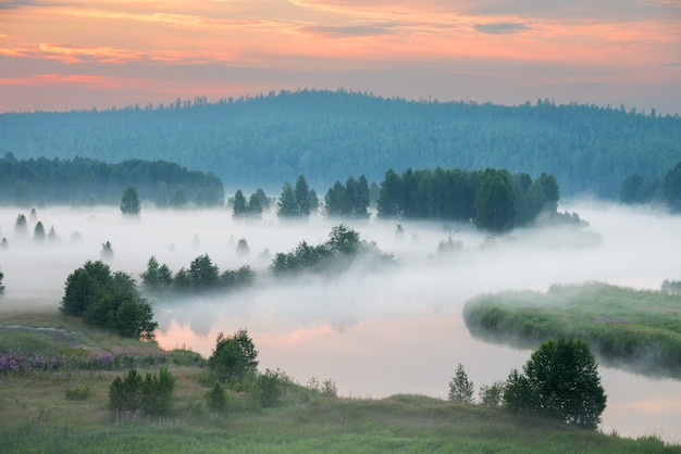 Nebbiosa alba sul fiume