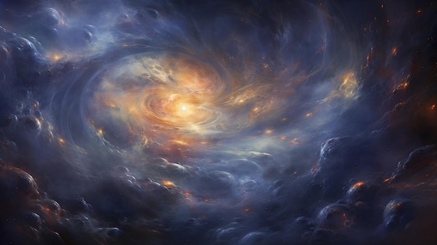 Nebulae Pathways of Exploration Questa accattivante opera d'arte raffigura una scena affascinante in cui nebulose vibranti e vorticose convergono per creare percorsi intricati che si estendono verso galassie lontane