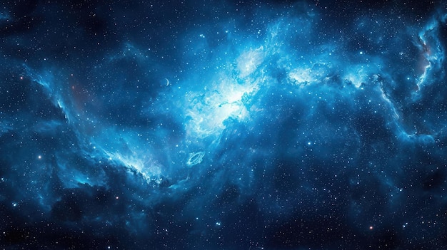 Nebulosa blu eterea tra le stelle nello spazio profondo