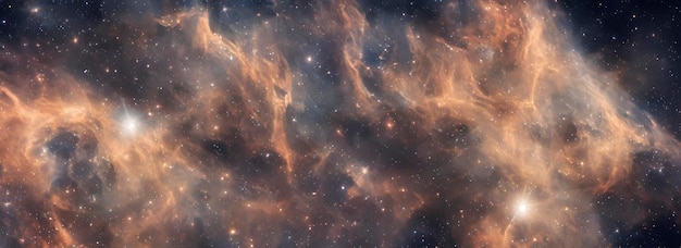 Nebulosa colorata atmosferica e stelle luminose nello spazio profondo.