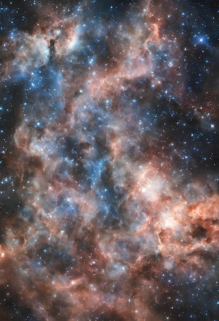 Nebulosa colorata atmosferica e stelle luminose nello spazio profondo.