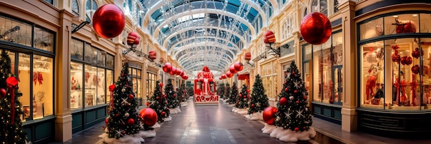 negozi decorati con decorazioni natalizie che combinano lo spirito festivo con la frenesia dello shopping IA generativa