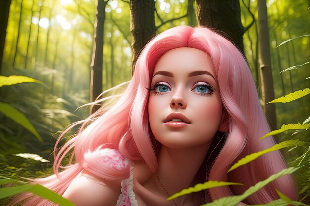 Nel bosco Barbie ragazza stile illustrazione generativa ai