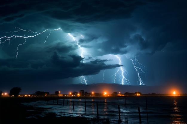 Nel buio della notte tempestosa i fulmini colpiscono violentemente