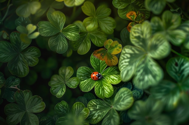 Nel cuore della primavera una coccinella accogliente rifugio in mezzo a un mare di trifogli verdi