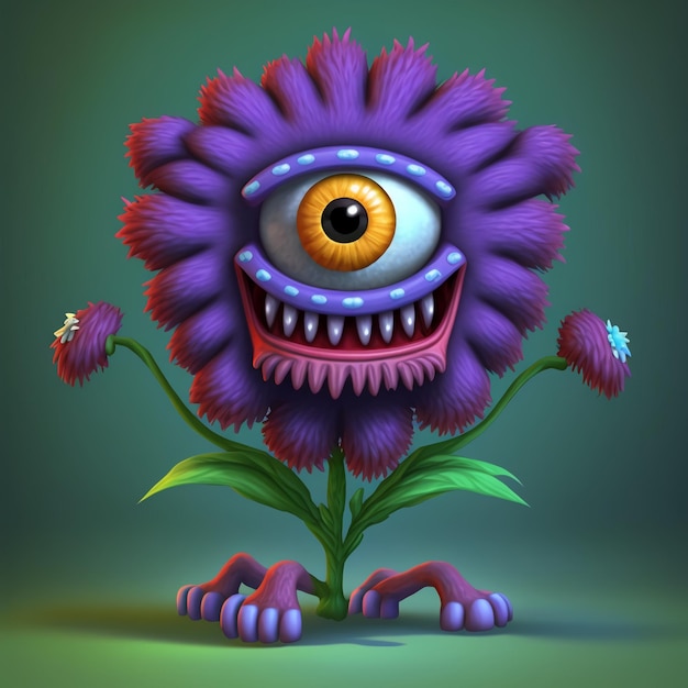 Nel gioco singolo mostro design a forma di fiore in stile cartone animato di Generative AI