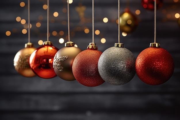 Nel periodo del nuovo anno foto di palle di Natale appese colorate IA generativa