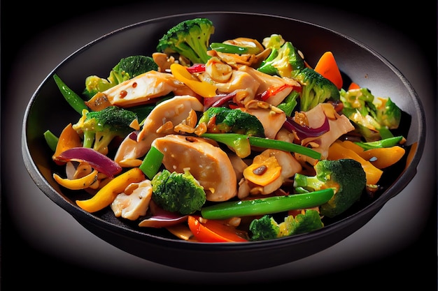 Nel wok soffriggere le verdure con il filetto di pollo