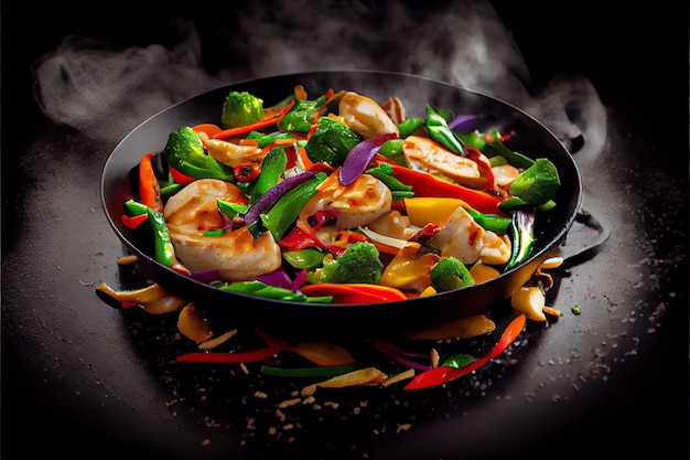 Nel wok soffriggere le verdure con il filetto di pollo