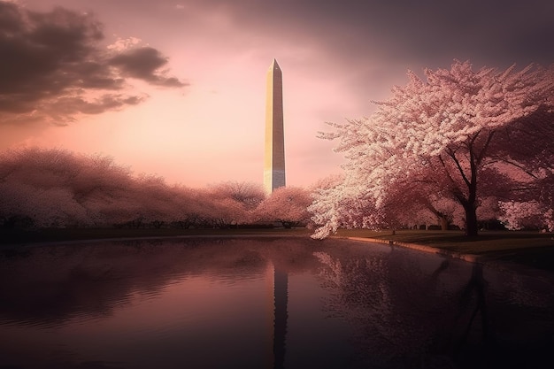 Nell'acqua si può vedere un riflesso del Monumento a Washington