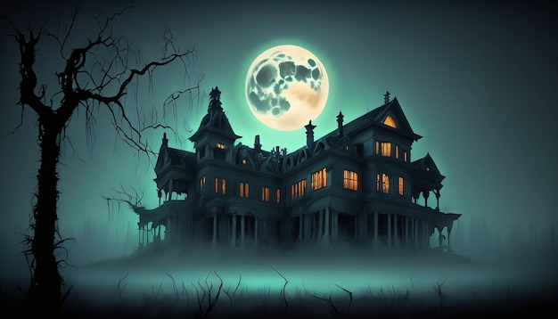 nell'edificio notturno misterioso halloween bakgrd