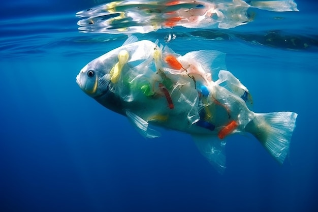 nell'oceano Pacifico pieno di plastica