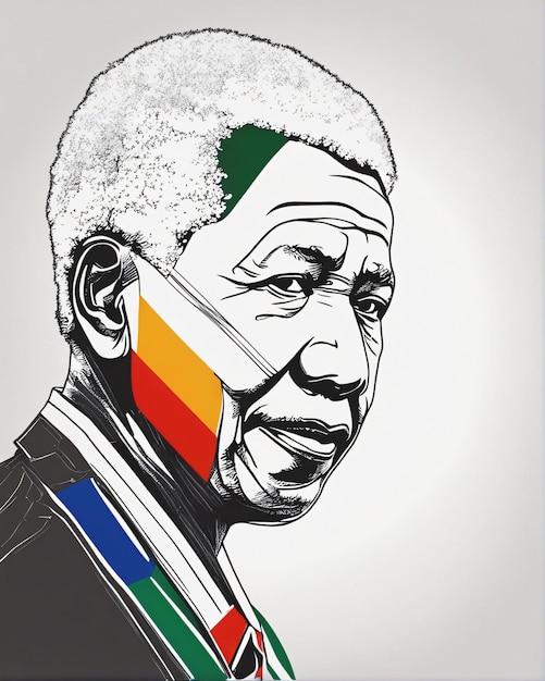 Nelson Mandela con l'illustrazione della bandiera sudafricana