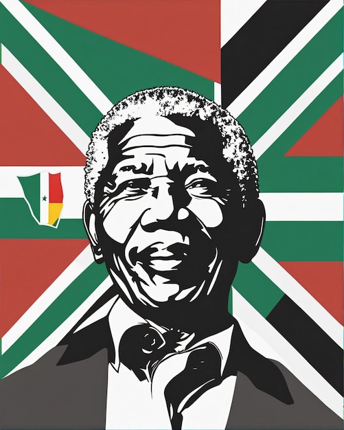 Nelson Mandela con l'illustrazione della bandiera sudafricana