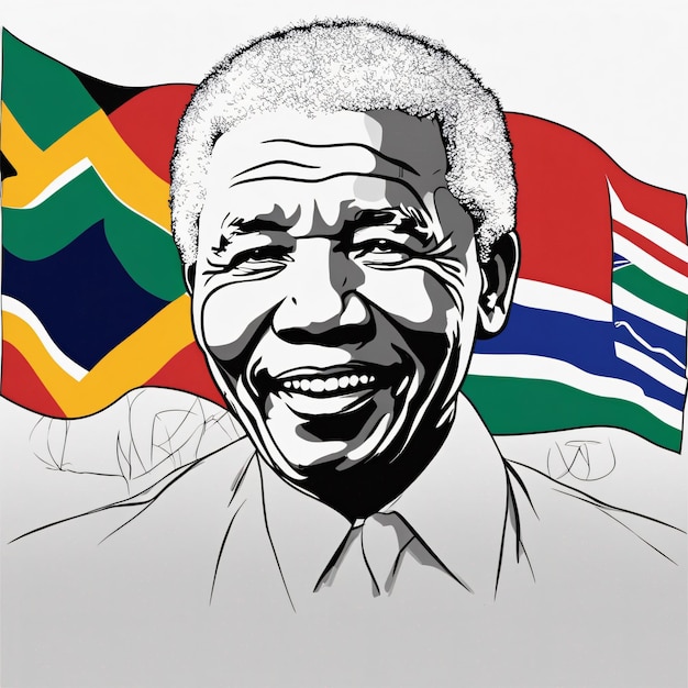 Nelson Mandela con l'illustrazione della bandiera sudafricana