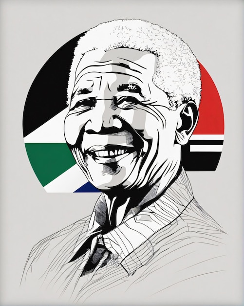 Nelson Mandela con l'illustrazione della bandiera sudafricana