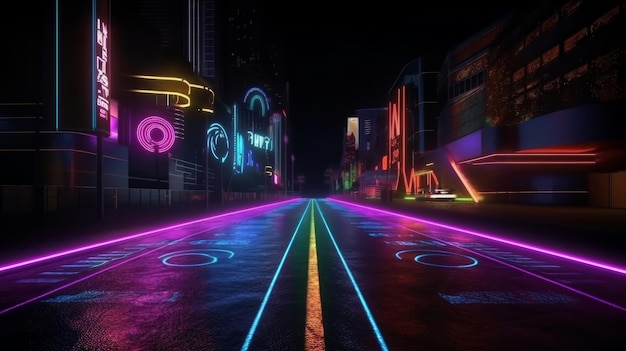 Neon colore roadmap strada sfondo scuro Generativo ai