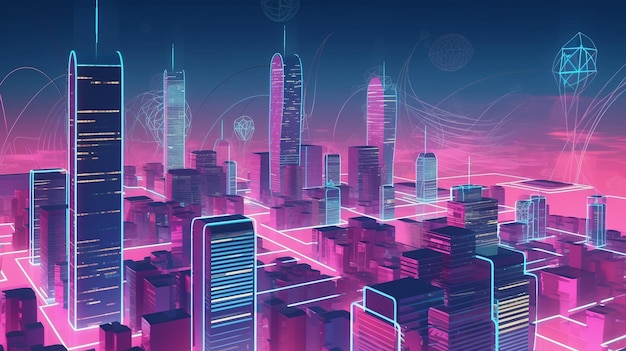 Neon Cyber City Una metropoli futuristica di luci vibranti e grattacieli torreggianti