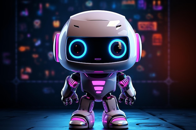 Neon Dreams Robot carino su sfondo scuro generativo di Ai