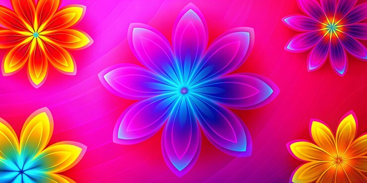 Foto neon flowers illustration art background magic abstract design summer (illustrazione di fiori di neon, sfondo, magia, design astratto, estate)