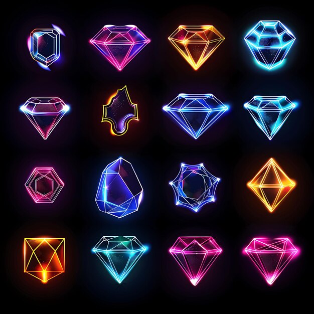 Neon Glowing Web e Social Icon Collection Elevate il vostro design di icone con versatile Set Y2K Outline