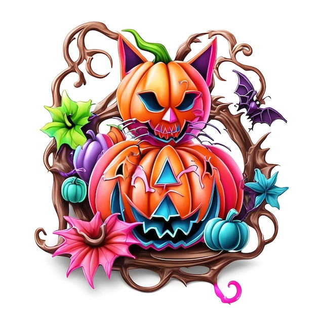 Neon Happy Halloween Day Clipart Composizione di Halloween Generative AI