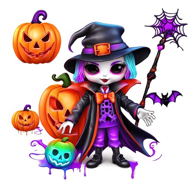 Neon Happy Halloween Day Clipart Composizione di Halloween Generative AI