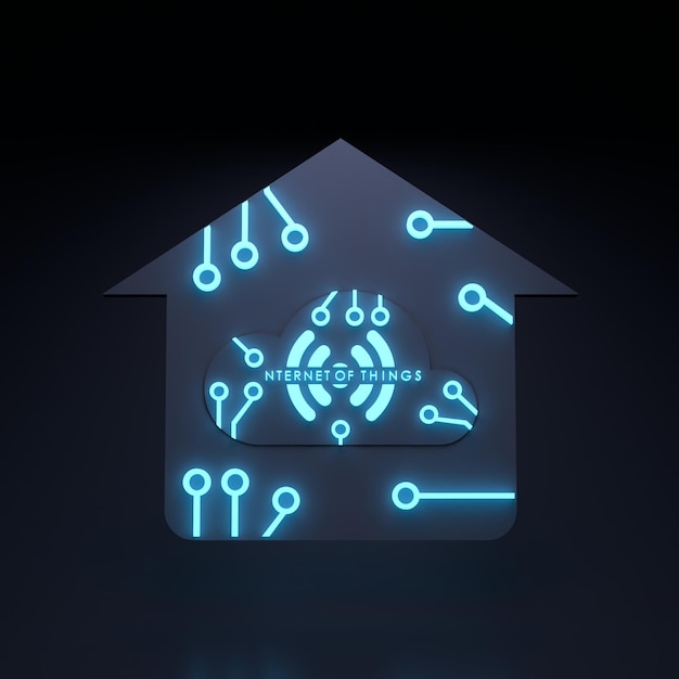 Neon Internet cosa logo simbolo IoT concetto 3d rendering illustrazione