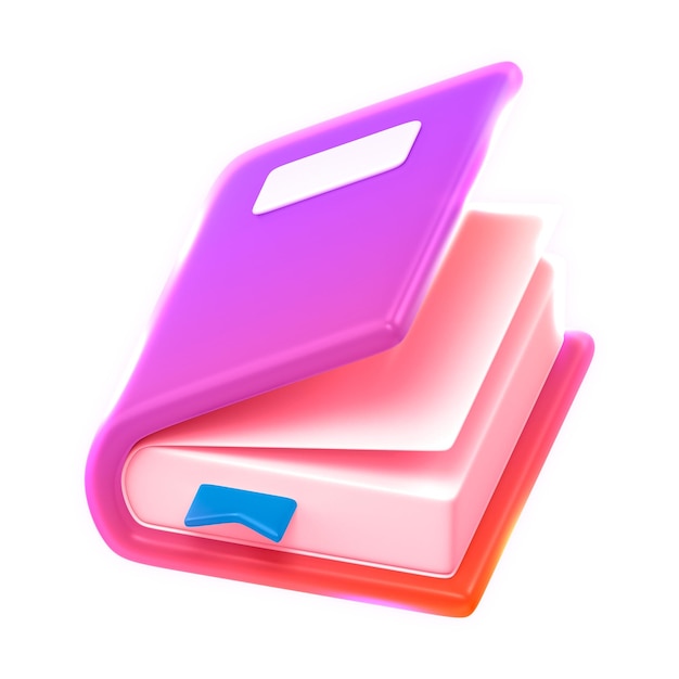 Neon libro istruzione png icona adesivo 3D rendering sfondo trasparente