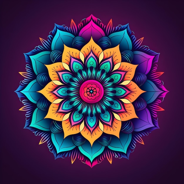 Neon Mandala Art Design con gradiente colorato