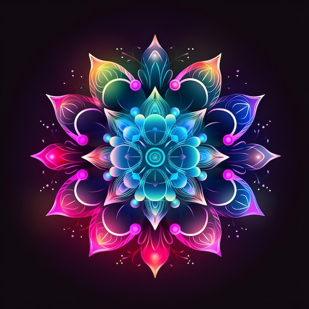 Neon Mandala Art Design con sfumatura colorata