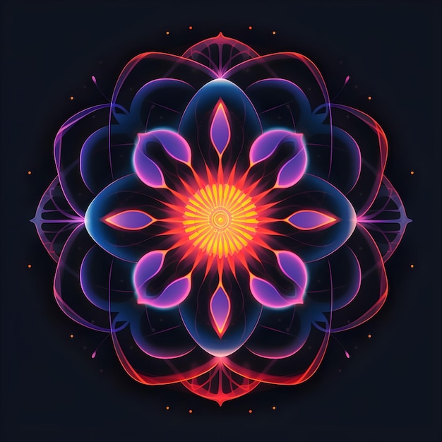 Neon Mandala Art Design con sfumatura colorata