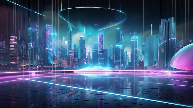 Neon Nights Un paesaggio urbano futuristico con vibrazioni cyberpunk