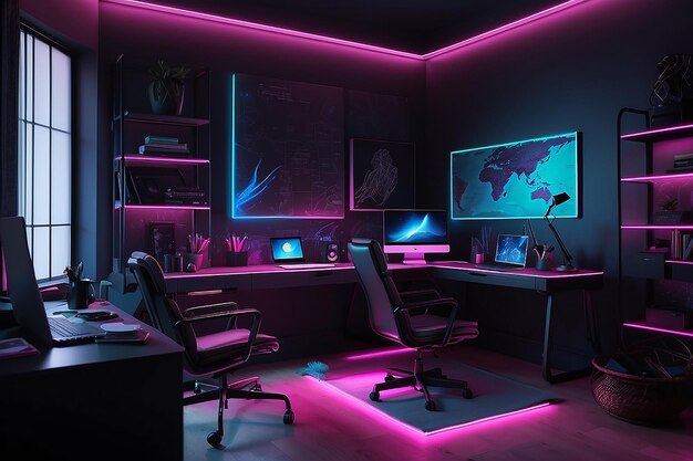 Neon Noir Ambiance Misterioso Vettore di Home Office