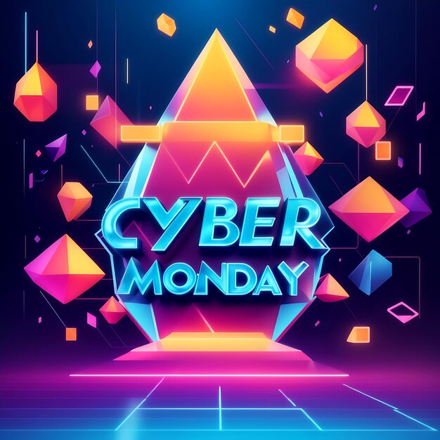 Neon polygon flat technology cyber monday background design ai generato