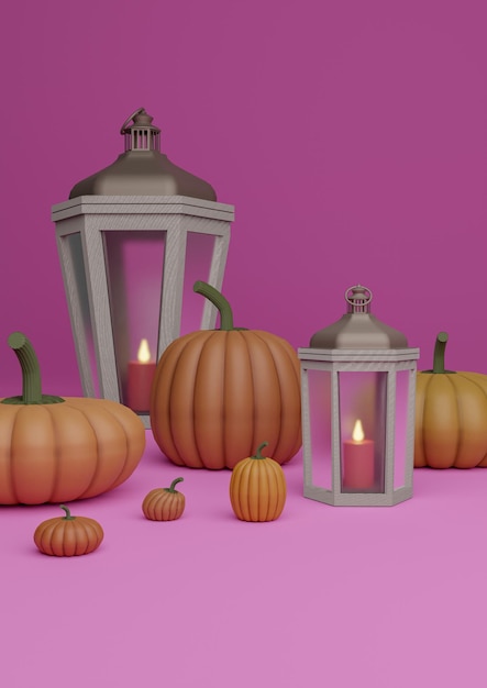 Neon rosa illustrazione autunno autunno Halloween display prodotto a tema zucche lanterne candele