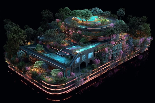 Neon skatepark fondazione di ledstrips botaniche cutawayplan 3d