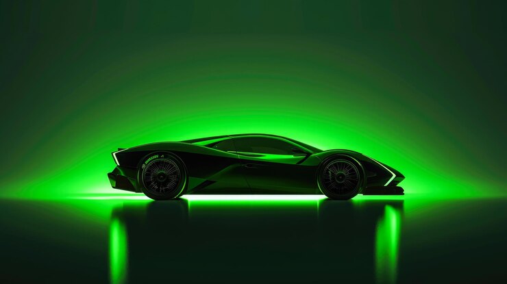 Neon Twilight Hyperreal Car Silhouette in Green Hues