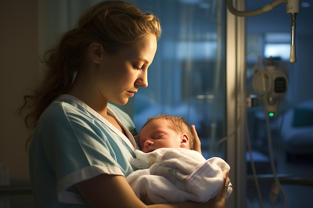 neonato emozioni genuine di cura e cura assistenza sanitaria tenera catturato in un ospedale moderno