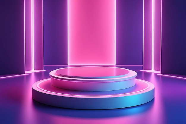 NeonLit 3D Studio Podium Abstract Sfondamento per le presentazioni di prodotti