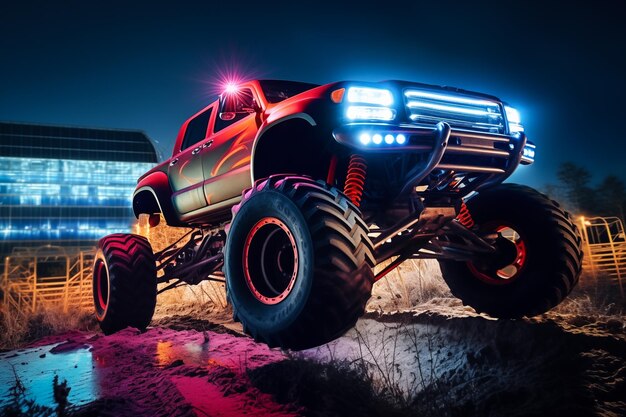 NeonLit Monster Truck in azione