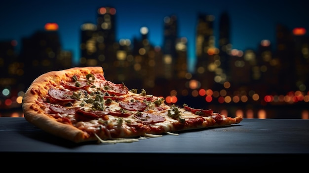 NeonLit Pizza Slice Fusione di vita notturna urbana amp Tentazione deliziosa