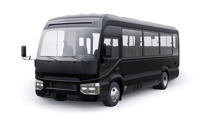 Foto nero autobus di piccole dimensioni per i viaggi auto con corpo vuoto per la progettazione e la pubblicità illustrazione 3d